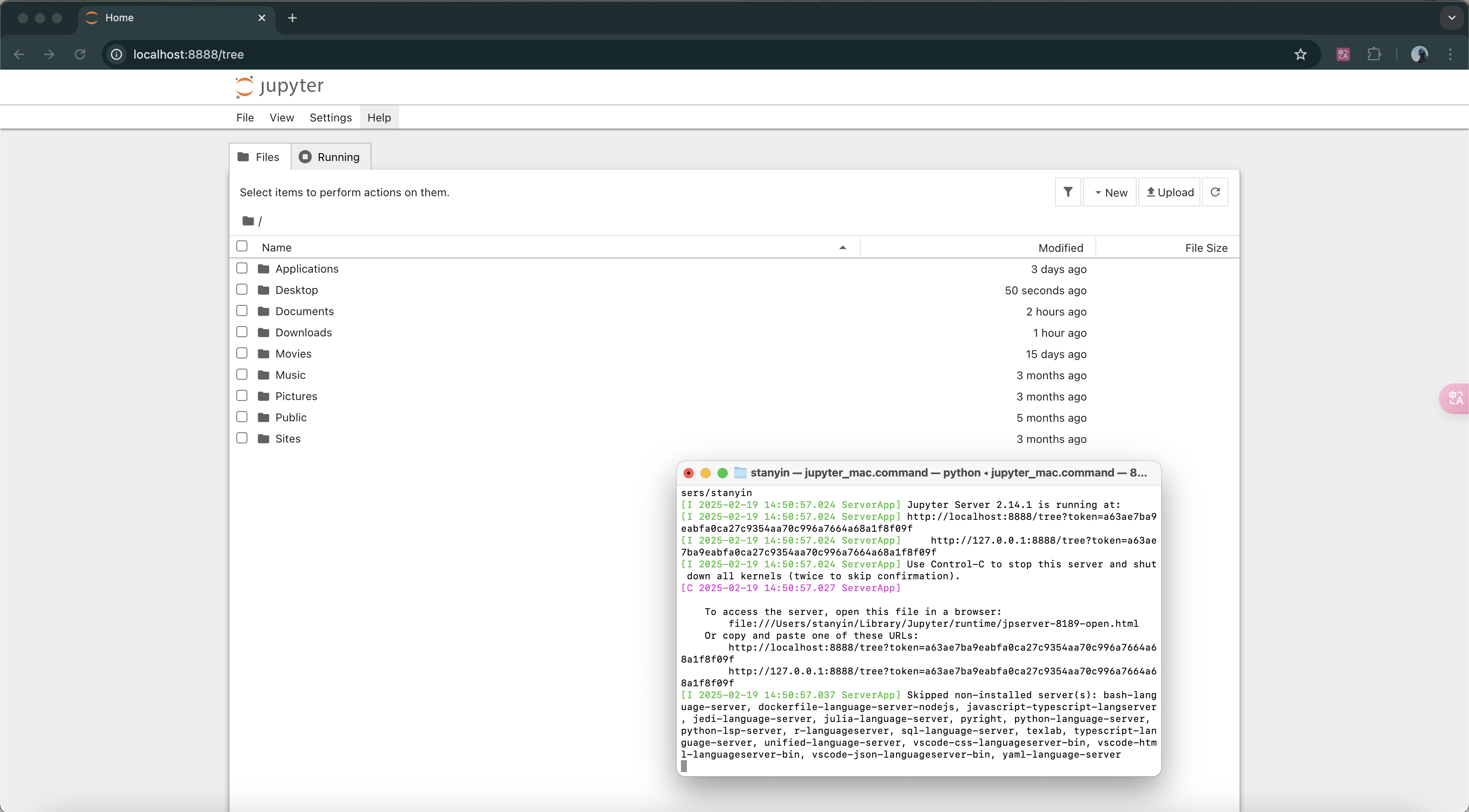 Jupyter Notebook opened in browser